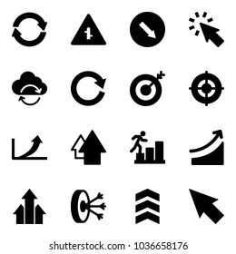 Solid Vector Icon Set - Exchange Vector, Intersection Road Sign, Detour, Cursor, Refresh Cloud, Reload, Target, Growth Arrow, Up, Career, Rise, Arrows, Solution, Chevron