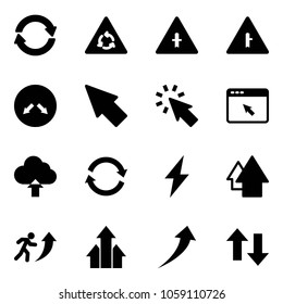 Solid Vector Icon Set - Exchange Vector, Round Motion Road Sign, Intersection, Detour, Cursor, Browser, Upload Cloud, Refresh, Lightning, Arrow Up, Career, Arrows, Growth, Down