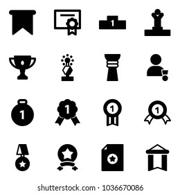 Solid vector icon set - flag vector, certificate, pedestal, winner, gold cup, award, medal, star, pennant