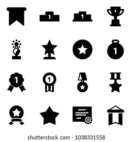 Solid vector icon set - flag vector, pedestal, win cup, award, star medal, gold, certificate, pennant