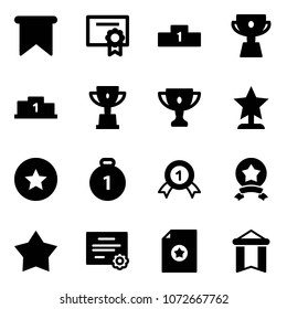 Solid vector icon set - flag vector, certificate, pedestal, cup, win, gold, award, star medal, pennant