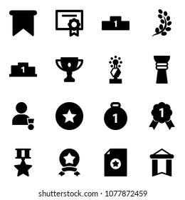 Solid vector icon set - flag vector, certificate, pedestal, golden branch, gold cup, award, winner, star medal, pennant