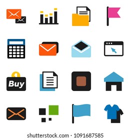 solid vector icon set - flag vector, calculator, document, equalizer, mail, stop button, browser, home, loading, buy, clothes