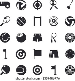 Solid vector icon set - flag flat vector, target, bowling ball, basketball, volleyball, skipping rope, parallel bars, athletic shorts, sports, tennis, table, whistle, fector, golf