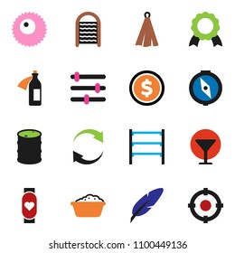 solid vector icon set - foam basin vector, washboard, towel, pen, compass, medal, dollar coin, heart monitor, glass, oil barrel, shelving, potion, ovule, equalizer, refresh, target