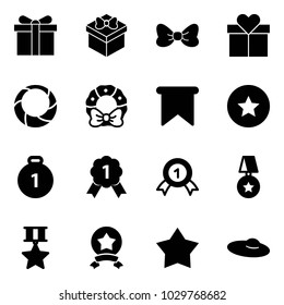 Solid vector icon set - gift vector, bow, christmas wreath, flag, star medal, gold, woman hat