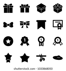 Solid vector icon set - gift vector, bow, flag, certificate, star medal, gold, opening, woman hat