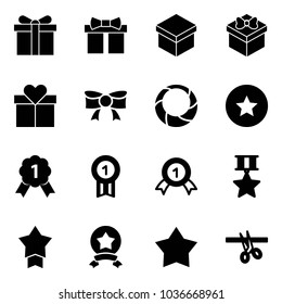 Solid vector icon set - gift vector, bow, christmas wreath, star medal, gold, opening