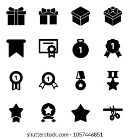 Solid vector icon set - gift vector, flag, certificate, gold medal, star, opening