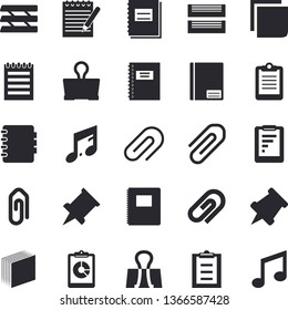 Solid vector icon set - graphic report flat vector, clipboard, notebook, clip, sticker, paper tray, notepad, pushpin, binder, note