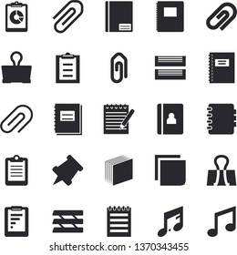 Solid vector icon set - graphic report flat vector, clipboard, notebook, clip, sticker, paper tray, notepad, pushpin, binder, note