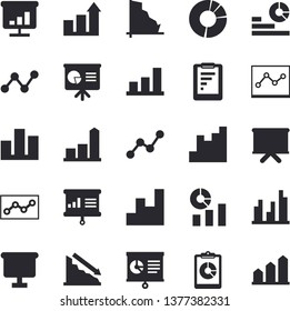 Solid vector icon set - graphic report flat vector, crisis, chart, statistics, scatter, flipchart, statistic, clircle diagram, point, presentaition board, achievement