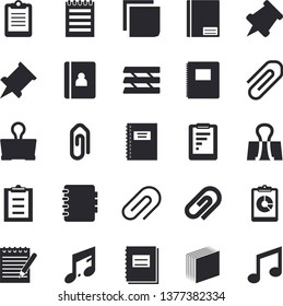 Solid vector icon set - graphic report flat vector, clipboard, notebook, clip, sticker, paper tray, notepad, pushpin, binder, note