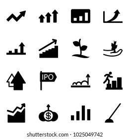 Solid vector icon set - growth arrow vector, arrows up, statistics, sproute, hand, ipo, career, dollar, chart, hoe