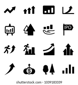 Solid vector icon set - growth arrow vector, arrows up, statistics, presentation chart, ipo, career, rise, dollar, forest