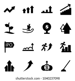 Solid vector icon set - growth arrow vector, arrows up, sproute, hand, money tree, ipo, career, dollar, hoe