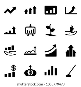 Solid vector icon set - growth arrow vector, arrows up, statistics, presentation chart, sproute, hand, rise, dollar, hoe