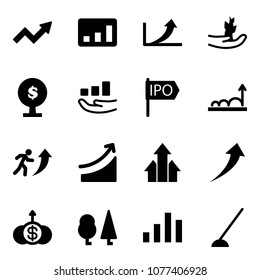 Solid vector icon set - growth arrow vector, statistics, hand sproute, money tree, ipo, career, rise, arrows up, dollar, forest, chart, hoe