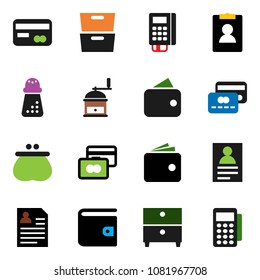 solid vector icon set - hand mill vector, archive, personal information, credit card, wallet, reader
