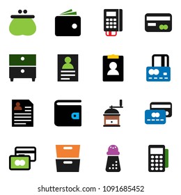 solid vector icon set - hand mill vector, archive, personal information, credit card, wallet, reader