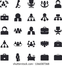 Solid vector icon set - hierarchy flat vector, case, person, team, briefcase, teamwork, recruitment, office chair, worker, businessman, user