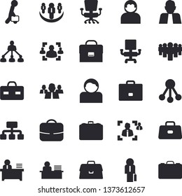 Solid vector icon set - hierarchy flat vector, case, person, team, briefcase, recruitment, office chair, worker, businessman, teamwork, user