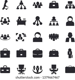 Solid vector icon set - hierarchy flat vector, case, person, team, briefcase, teamwork, recruitment, office chair, worker, businessman, user