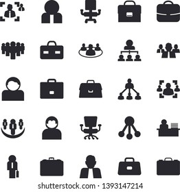 Solid vector icon set - hierarchy flat vector, case, person, team, briefcase, teamwork, recruitment, office chair, worker, businessman, user