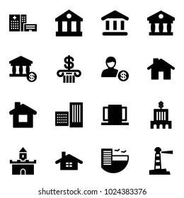 Solid vector icon set - hospital building vector, bank, account, home, doors, sand fort, hotel, lighthouse