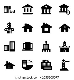 Solid vector icon set - hospital building vector, bank, account, home, doors, sand fort, hotel, sea, lighthouse