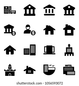 Solid vector icon set - hospital building vector, bank, account, home, doors, sand fort, hotel, sea