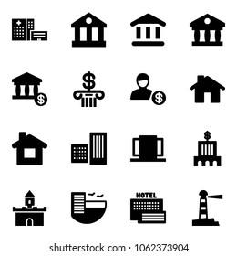 Solid vector icon set - hospital building vector, bank, account, home, doors, sand fort, hotel, sea, lighthouse