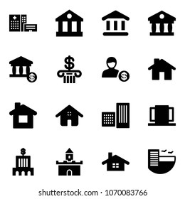 Solid vector icon set - hospital building vector, bank, account, home, doors, sand fort, hotel