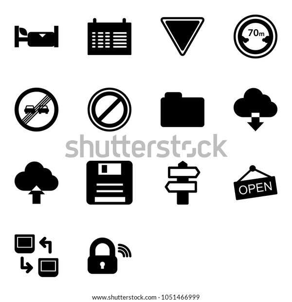 Solid\
vector icon set - hotel vector, schedule, giving way road sign,\
limited distance, end overtake limit, no parking, folder, download\
cloud, upload, save, signpost, open, data\
exchange