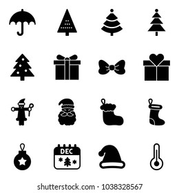 Solid vector icon set - insurance vector, christmas tree, gift, bow, santa claus, sock, ball, calendar, hat, thermometer