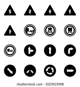 Solid vector icon set - intersection vector road sign, no trailer, dangerous cargo, truck overtake, only forward right, detour, circle