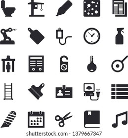 Solid vector icon set - ladder flat vector, toilet, putty knife, stationery, teflon, cutting board, cheese, pulverizer, crane, marker, news, medical warmer, ultrasound, calendar, contract, textbook