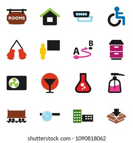 solid vector icon set  - liquid soap vector, school building, blackboard, flask, boxing glove, Railway carriage, glass, route, hdmi, disabled, eye doctor hat, house, rooms signboard, ari condition