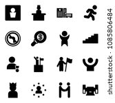 Solid vector icon set - male wc vector, recieptionist, hospital building, run, no left turn road sign, search money, success, stairs, winner, win, king, star man, agreement, sharpening