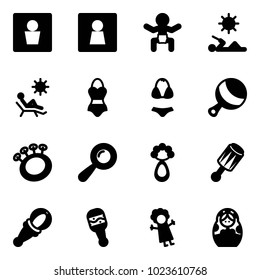 Solid vector icon set - male wc vector, female, baby, reading, beach, swimsuit, beanbag, doll, russian