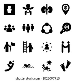 Solid Vector Icon Set - Male Wc Vector, Baby, Kidneys, Dollar Pin, Group, Community, Search Money, Win, Opportunity, Star Man, Agreement, Flying, Swimming, Beach, Feet