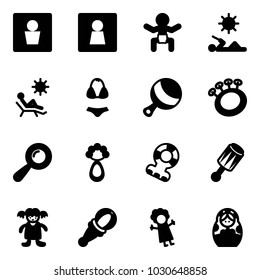 Solid vector icon set - male wc vector, female, baby, reading, beach, swimsuit, beanbag, teethers, doll, russian
