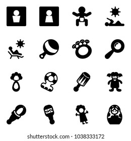 Solid vector icon set - male wc vector, female, baby, reading, beach, beanbag, teethers, doll, russian