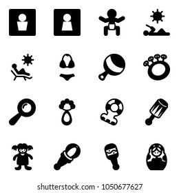 Solid vector icon set - male wc vector, female, baby, reading, beach, swimsuit, beanbag, teethers, doll, russian