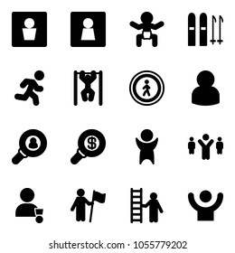 Solid vector icon set - male wc vector, female, baby, ski, run, pull ups, no pedestrian road sign, user, head hunter, search money, success, team leader, winner, win, opportunity