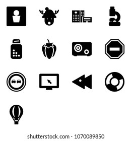 Solid vector icon set - male wc vector, christmas deer hat, hospital building, lab, pills bottle, sweet pepper, safe, no way road sign, overtake, monitor cursor, fast backward, circle chart