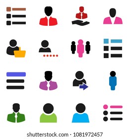solid vector icon set - manager vector, man, client, menu, user, login, consumer, customer