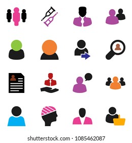 solid vector icon set - manager vector, man, personal information, client, speaking, group, crutches, head bandage, user, login, search, consumer, customer