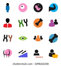 solid vector icon set - manager vector, man, muscule hand, buttocks, stairways run, bone, group, eye, pregnancy, chromosomes, ovule, login, customer