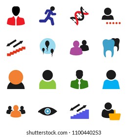 solid vector icon set - manager vector, stairways run, client, group, eye, dna, sperm, tooth, user, login, consumer, customer